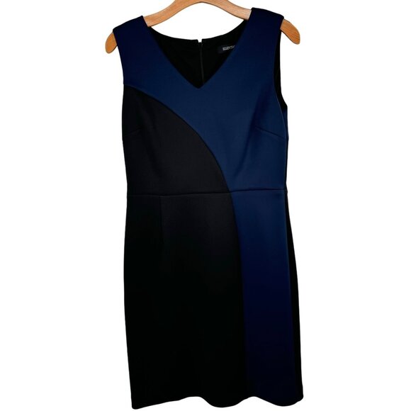 Ellen Tracy Sleeveless Color Block Sheath Dress Size 8 Navy Black scuba knit - Picture 2 of 14